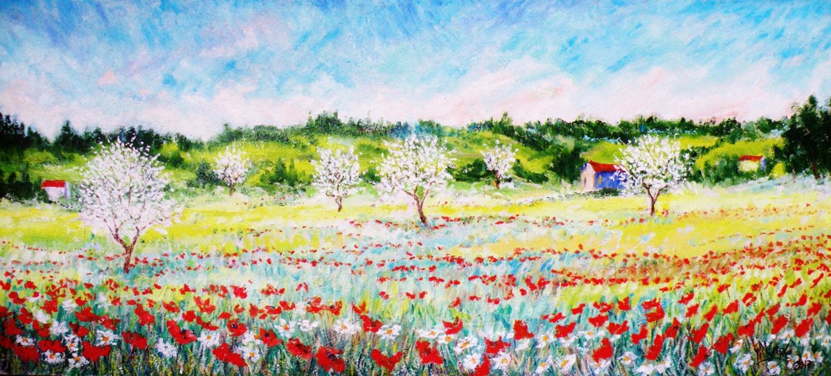 FIORITURA PRIMAVERILE - 2018 - Olio e sabbia su faesite 100 x 45
