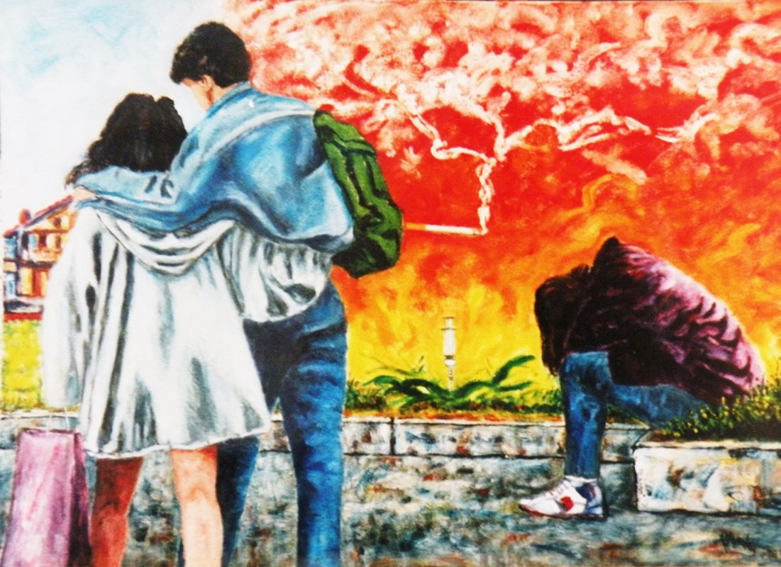 AMORE E NON TRASGRESSIONE - Olio e sabbia su tela 100 x 70